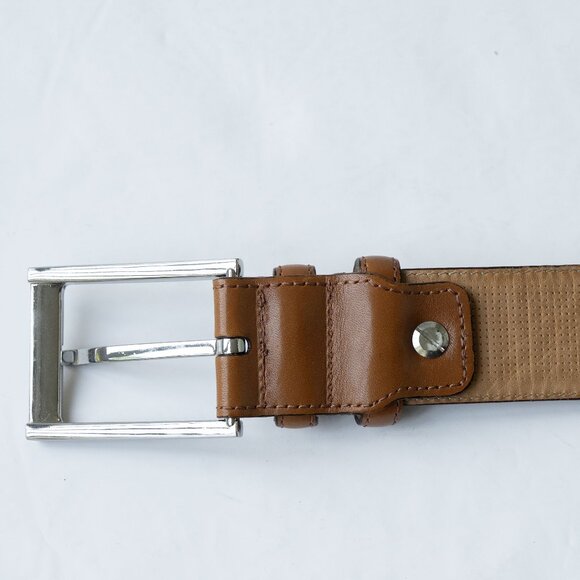 FInsbury Tan Leather Western Belt Minimalist Quiet Luxury Camel Silver Belt - Picture 7 of 11